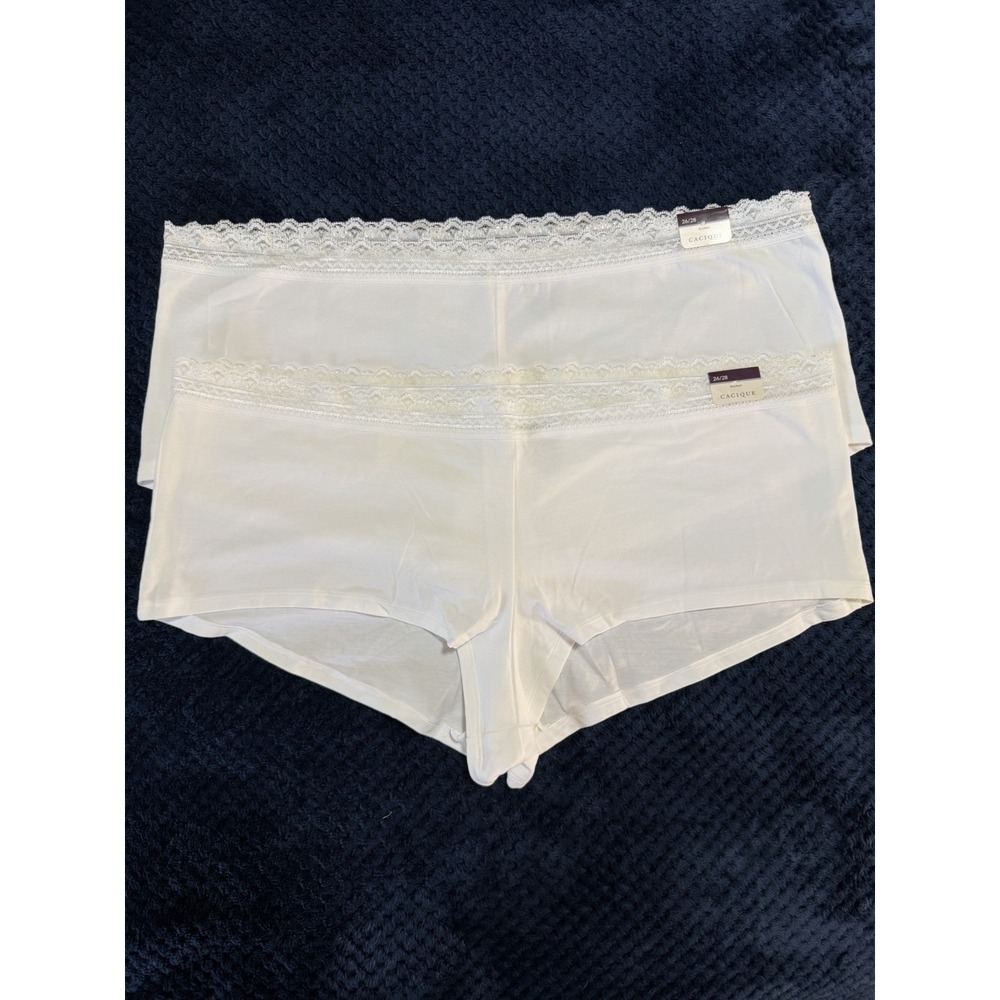Cacique White Lace Trim Boyshorts 26/28 - Lot Of 2‎ - NWT